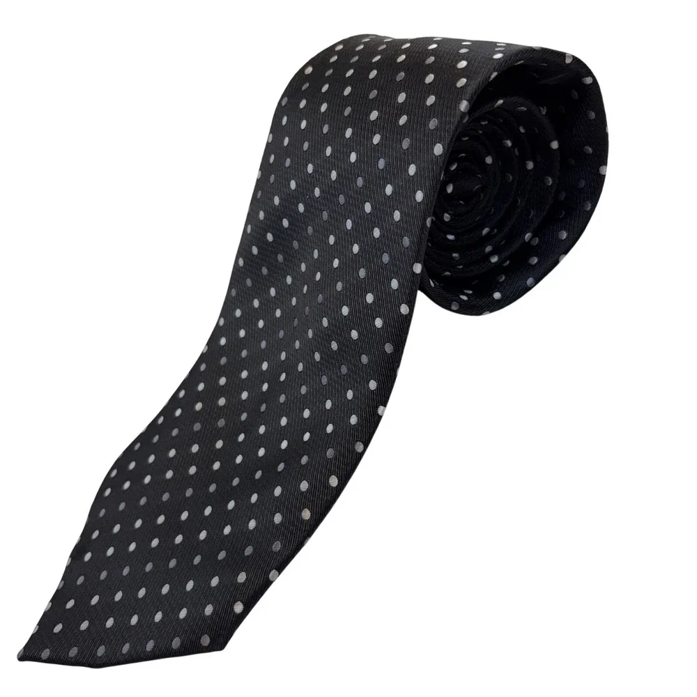 Cedarwood State‎ Mens Black Polka Dot Silk Blend Necktie Silver Grey Pattern